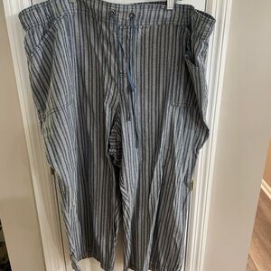 Striped Blue and White Drawstring Crop Pants